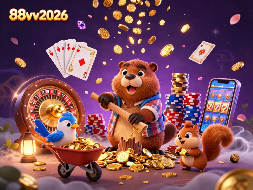 Experience thrilling moments with 88vv2026 as cartoon characters delight in a casino adventure filled with treasures.