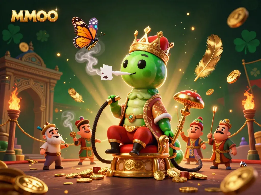 Experience MMOO with an extravagant 3D illustration showcasing vibrant casino elements.