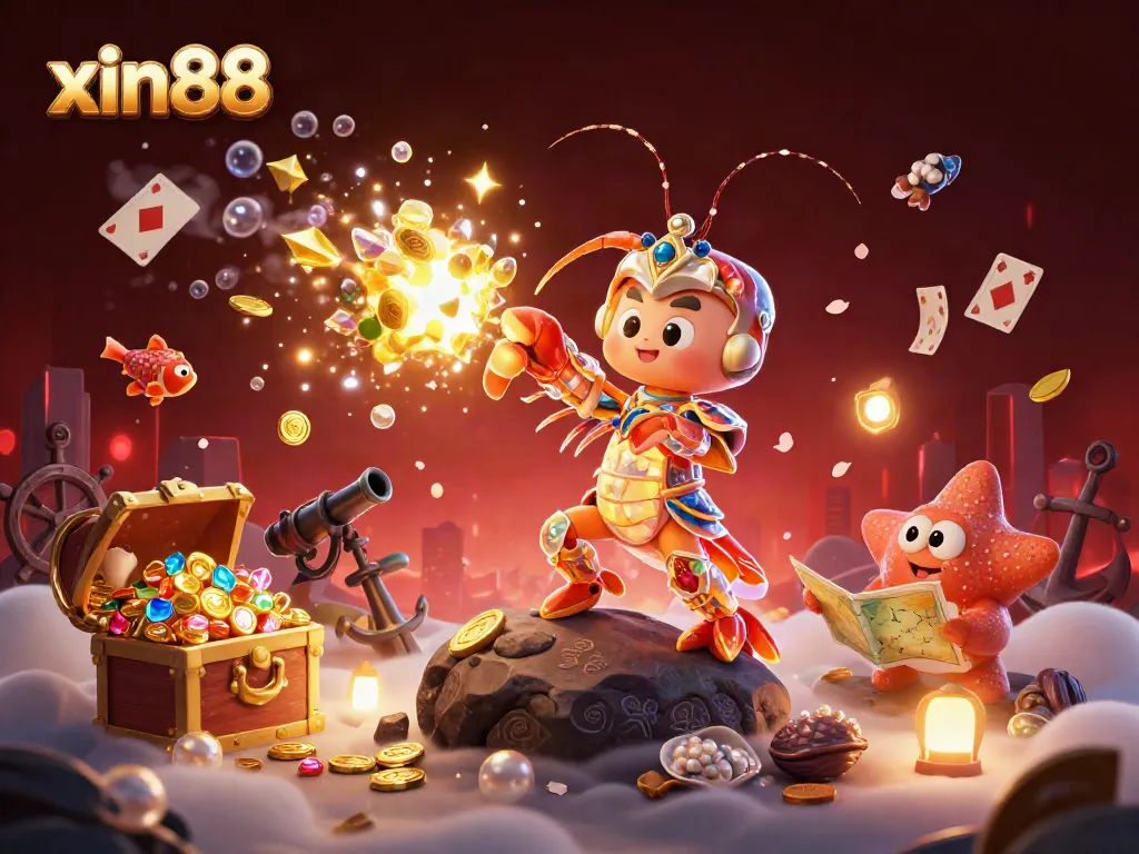 Experience the excitement of xin88 with a galactic samurai mantis shrimp battling a cosmic treasure trove.