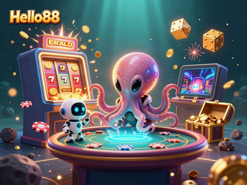 Spin the reels at Hello88 with an alien octopus dealer and exciting jackpot vibes.