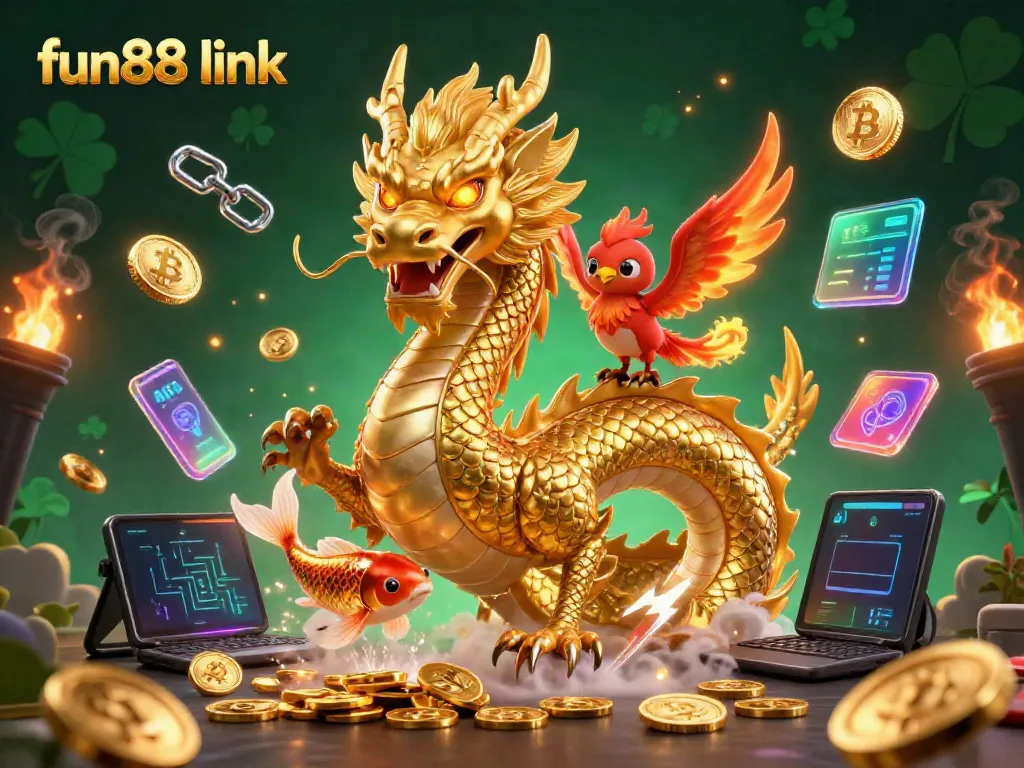 Experience thrilling gambling adventures with fun88 link in this vibrant casino scene featuring dragon and koi fish.