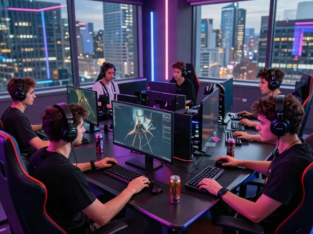 Gaming enthusiasts at https://manclub1.jp.net/ participating in immersive online games with high-tech gear.