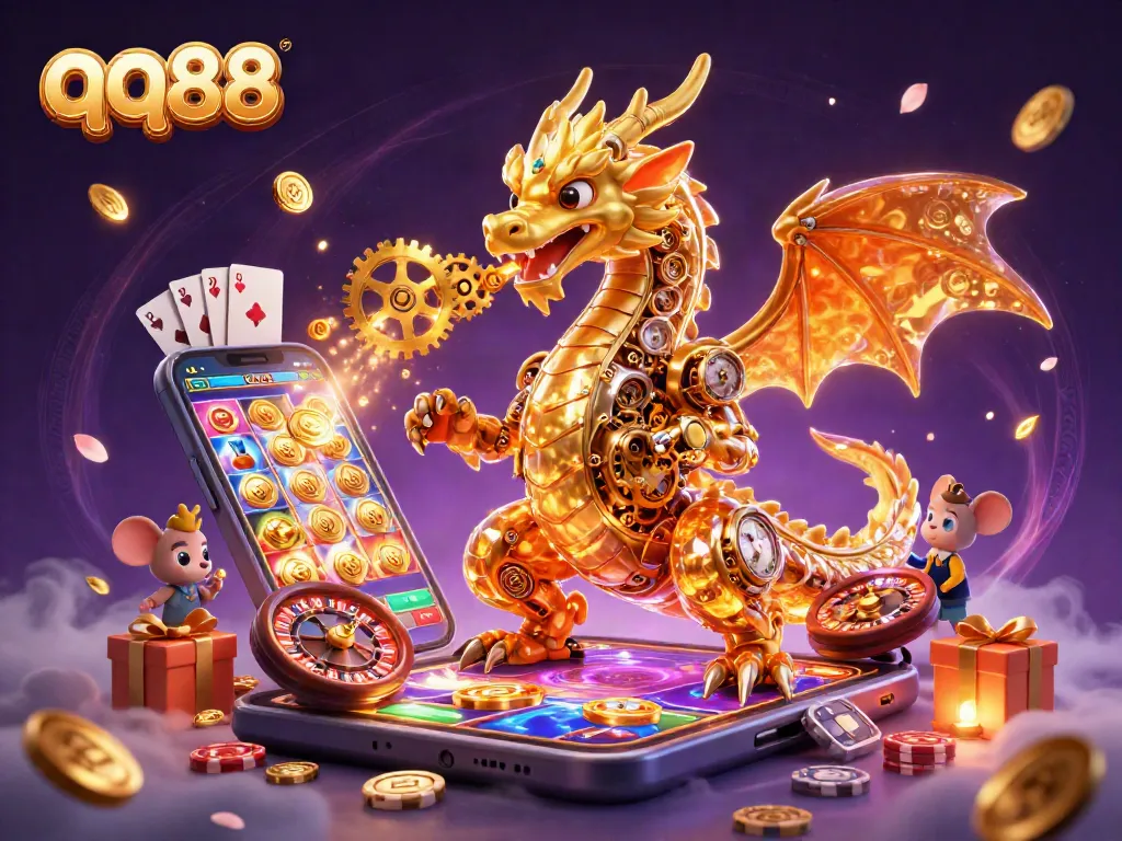 Experience the thrill of qq88 with a golden dragon, vibrant games, and enchanted elements!