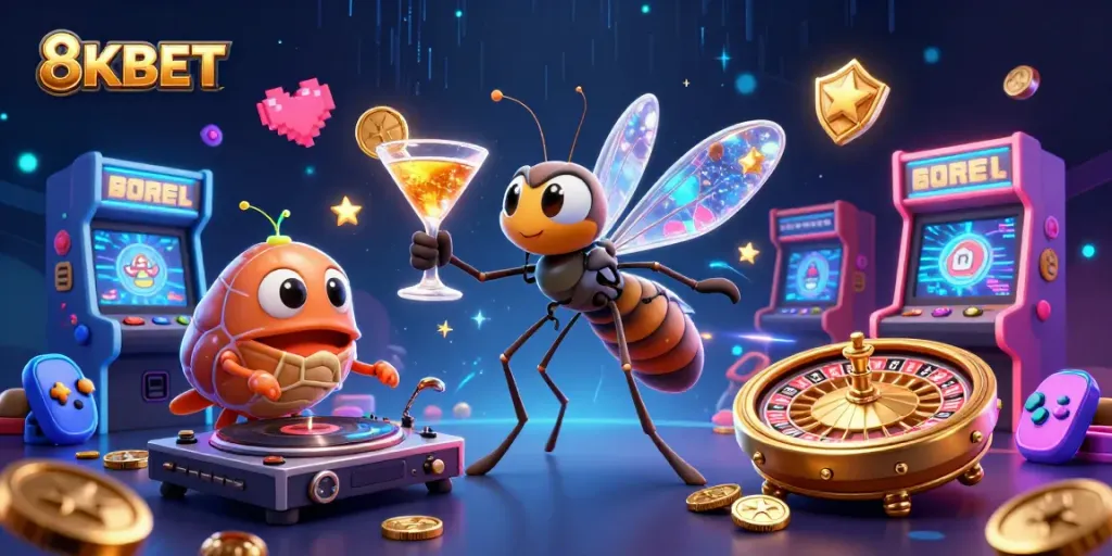 Engage with 8KBET’s vibrant casino world filled with exciting gaming elements and characters.