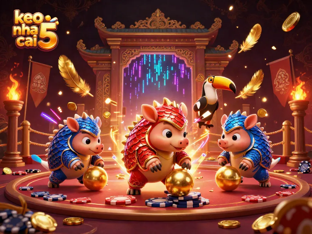 Engaging scene of keo nha cai 5 featuring rival pangolins in a dramatic casino showdown.