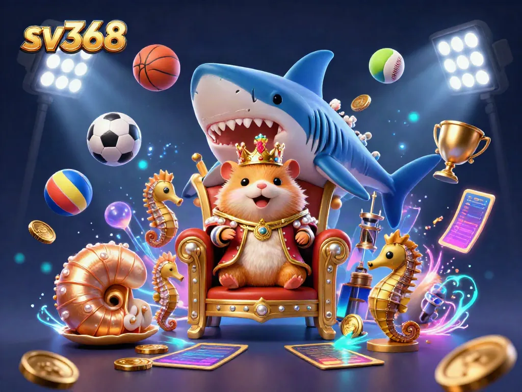 Engage in thrilling bets with sv368 at a dynamic casino featuring a golden hamster king and sports elements.