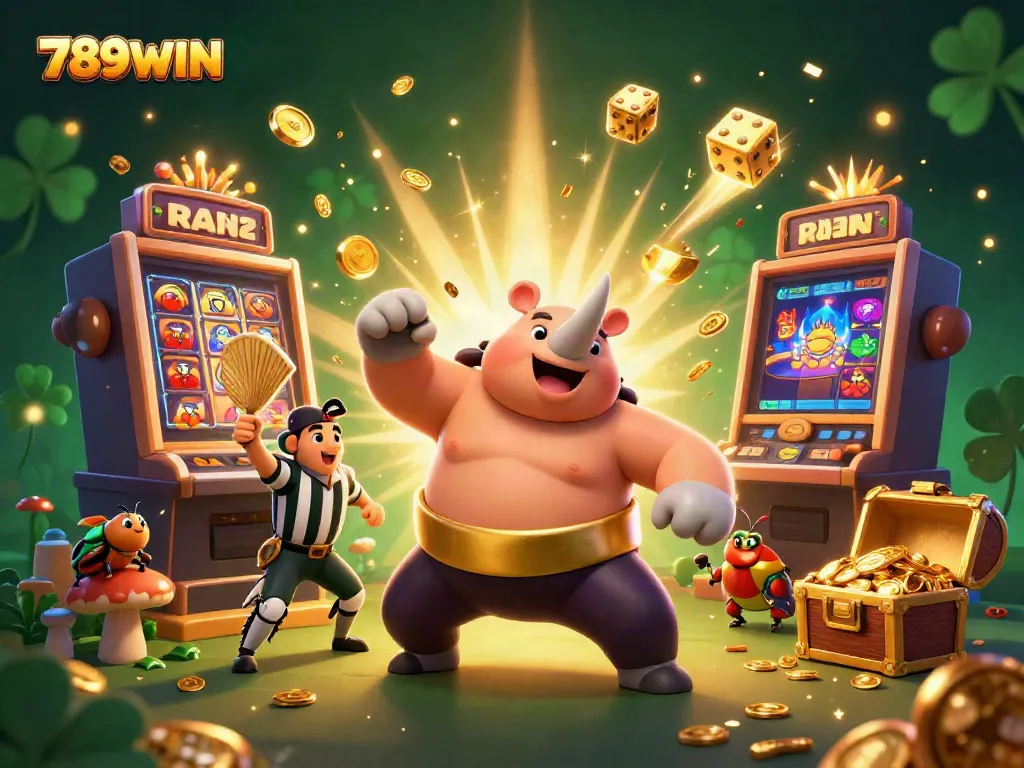 Experience the vibrant excitement of 789WIN's online gaming, showcasing a festive atmosphere with dynamic characters and casino elements.