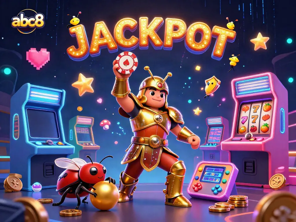 Experience the thrills of abc8 as cartoon beetles celebrate with jackpot vibes in a vibrant casino scene.