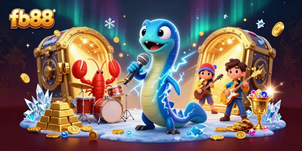 Experience vibrant gaming with fb88 in this ultra-detailed 3D casino scene featuring lively characters and treasures.