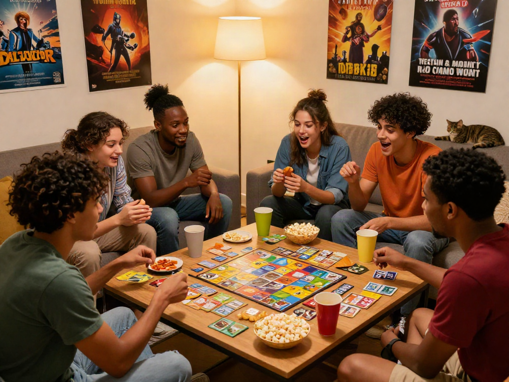 Exciting group playing a sex game during a fun game night among friends.