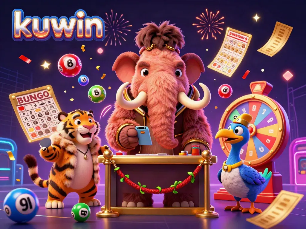 Experience exhilarating gaming at kuwin with vibrant colorful elements and characters welcoming players.
