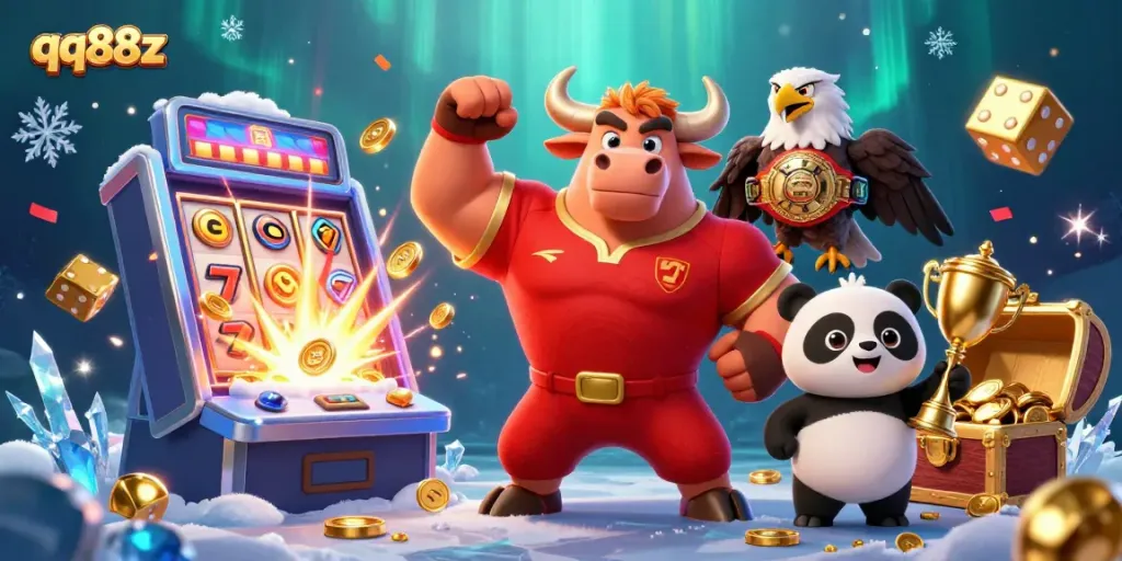 Engage in thrilling play with qq88z's colorful jackpot scene showcasing casino excitement and festive elements.