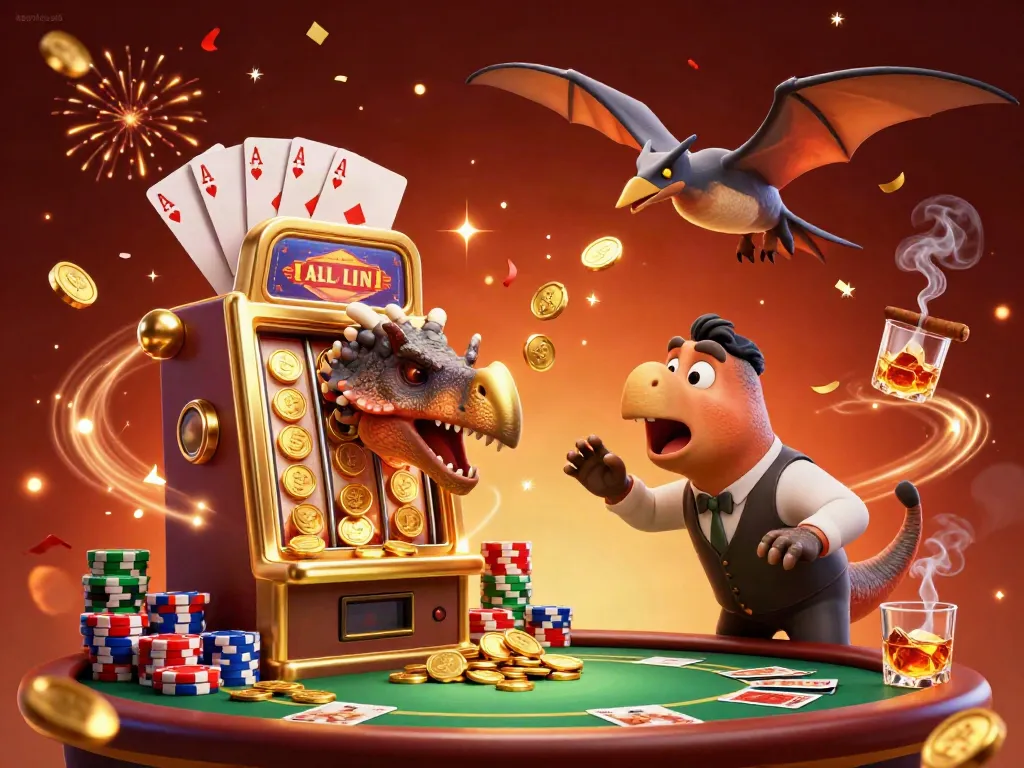 keonhacai5 celebrates a jackpot win with animated characters in a lively casino scene