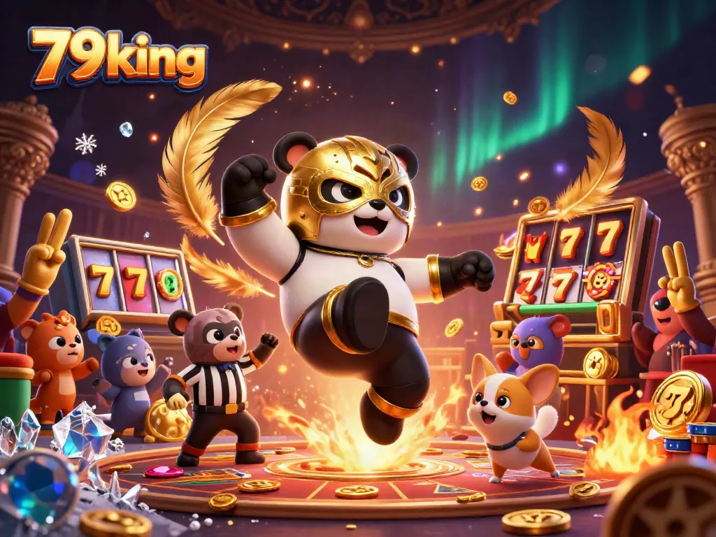 Experience the thrilling world of 79king with a panda wrestler and casino action.