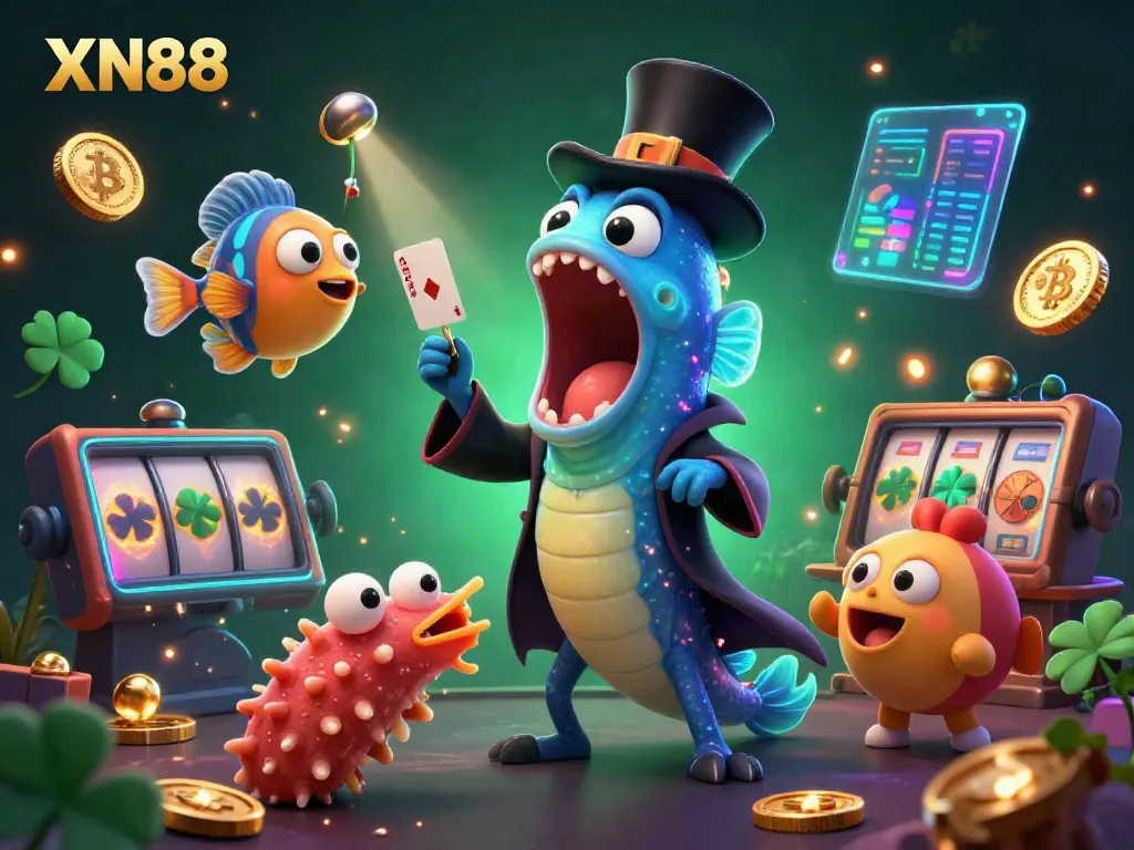 Experience the excitement of XN88's underwater magic casino featuring vibrant characters and glowing elements.