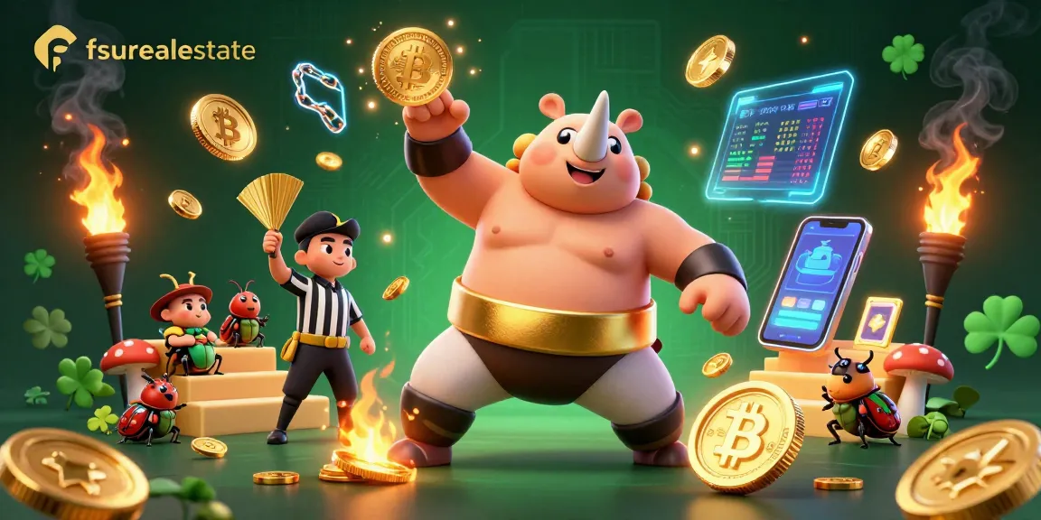 Experience thrilling gameplay with fsurealestate as a beetle champion stomps gold coins in a vibrant casino scene.