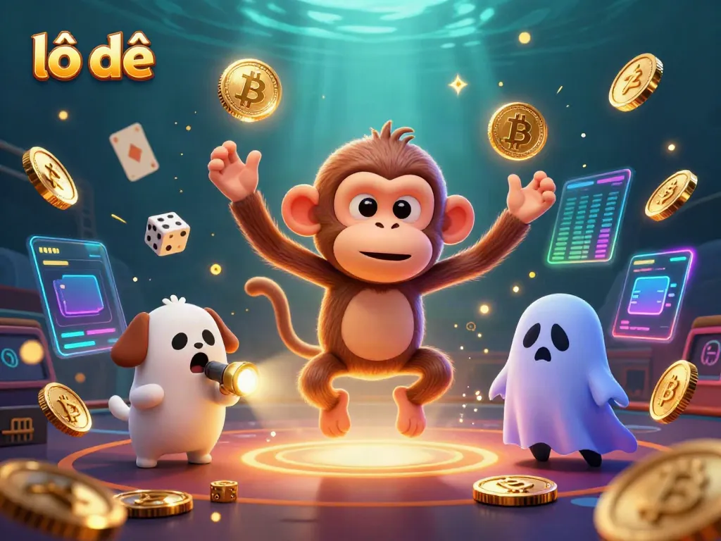 Experience thrilling lô đề gaming with a playful ghost-hunting puppy and a mischievous monkey juggling gold in an animated casino.