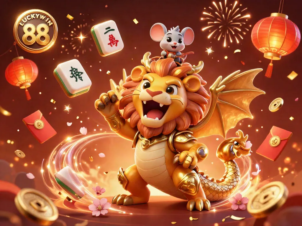 Experience thrilling gameplay with LUCKYWIN 88 in a vibrant 3D casino illustration featuring exotic characters and game elements.