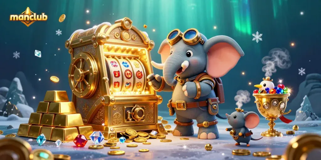 Engage with manclub's exciting gaming experience illustrated through steampunk elements and a vibrant casino scene.