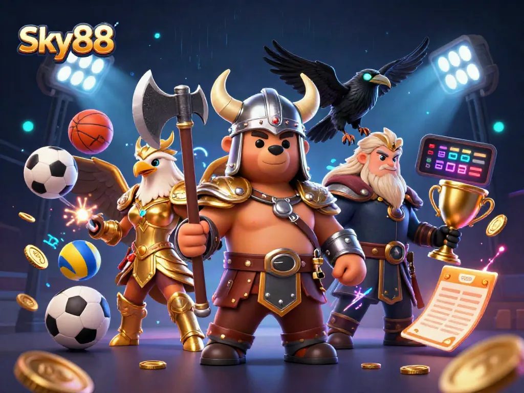 Engage in winning bets and exhilarating action with Sky88's vibrant casino and sports elements.