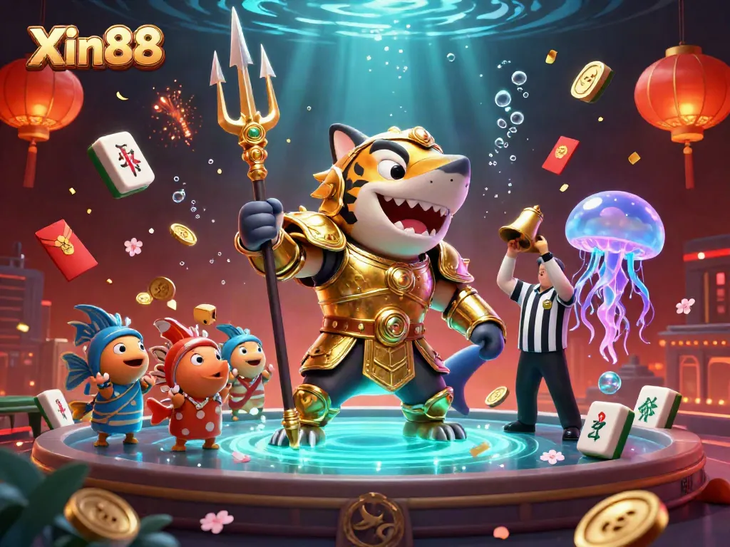 Experience exciting gameplay with Xin88 featuring a heroic shark and vibrant underwater scenes.