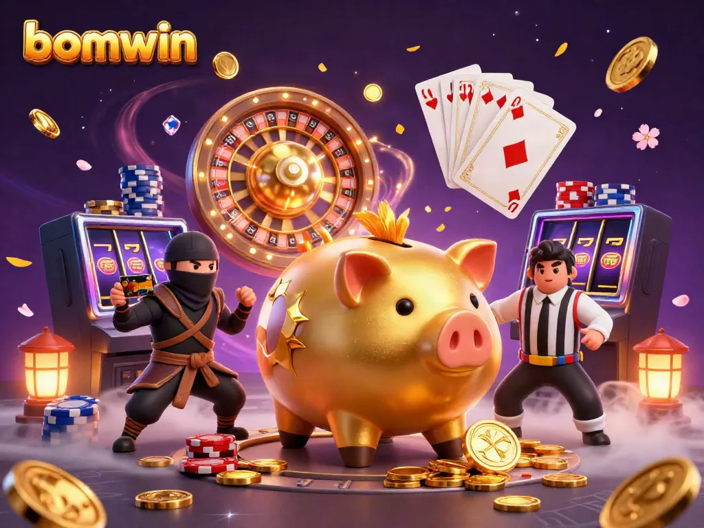 Experience thrilling wins with Bomwin as a golden piggy bank sumo wrestler takes center stage!