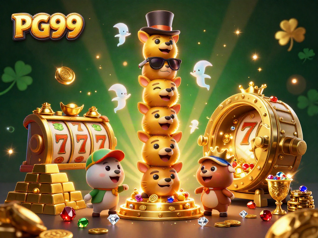Spin the reels at PG99 with the vibrant 3D totem pole and sparkling treasure scene.
